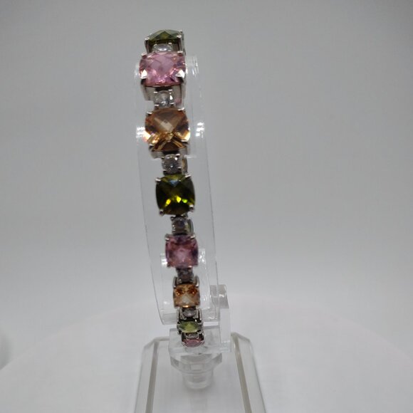 Womens Sterling Silver 925 Tennis Bracelet Sz 7" Pink/Green/Ginger-Color CZs - Picture 7 of 15